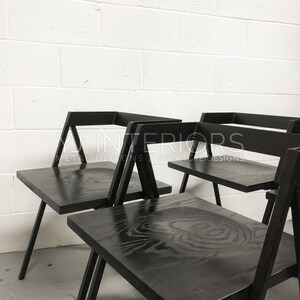 All black Walker dining chair with scooped wooden seat, handcrafted by YJ Interiors