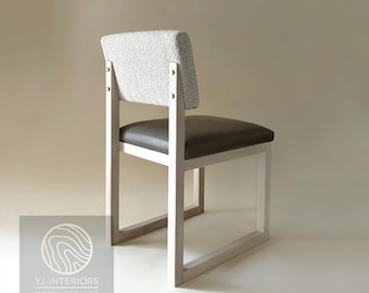 Ren Upholstered Dining Chair: Bleached Ash Wood Frame, Brass Hardware