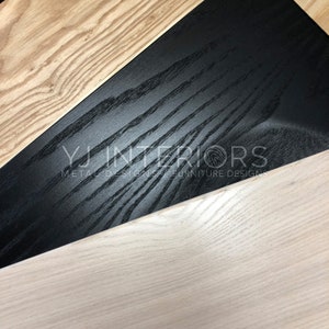 All black Walker dining chair with scooped wooden seat, handcrafted by YJ Interiors