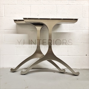 The Y Shape Wishbone Brushed Stainless Steel Silver Finish Metal Legs 28&quot; H SET(2), Live Edge, Wood, Dining, Desk Table