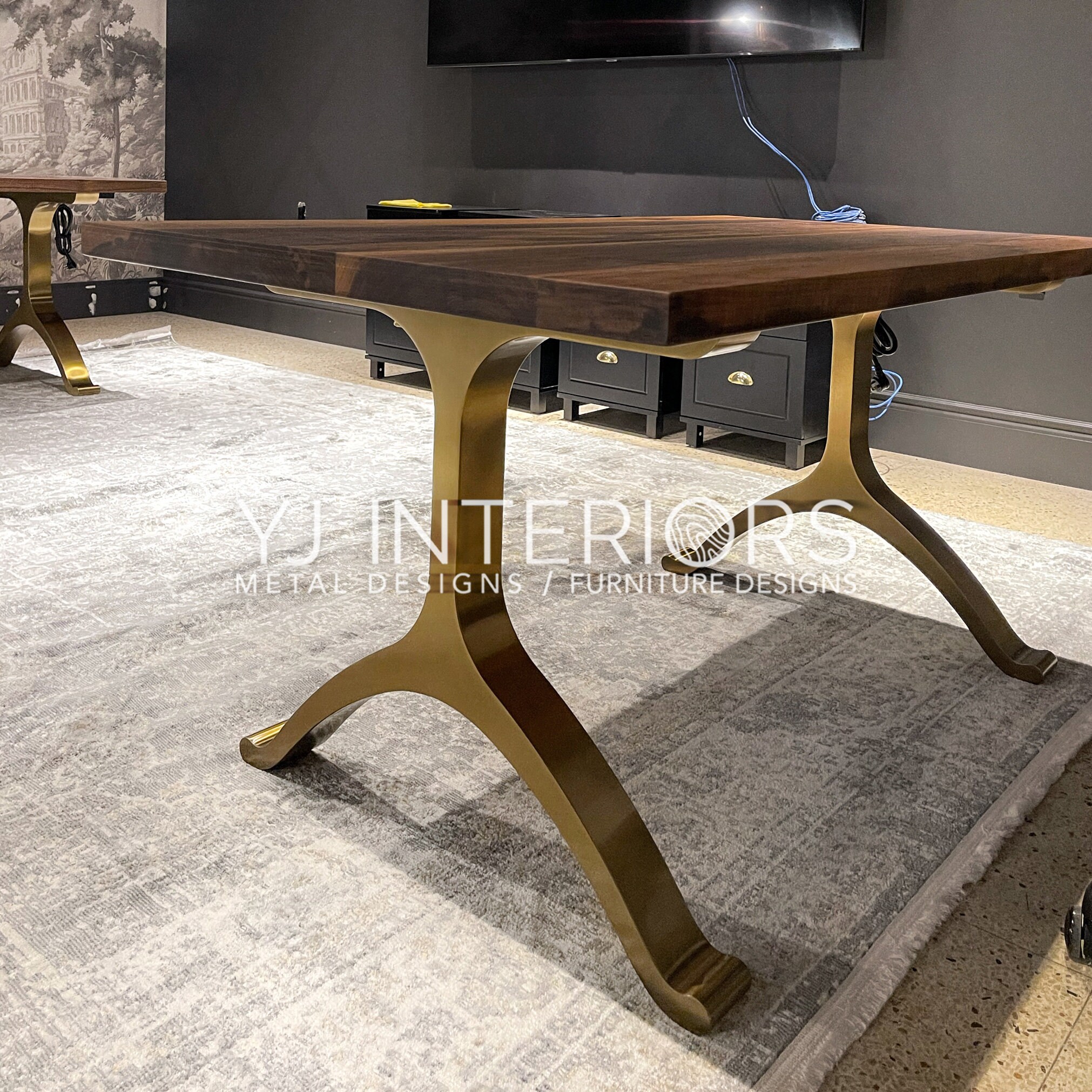Walnut Brass Gold Wishbone Dining Table Kitchen Table Desk Etsy UK