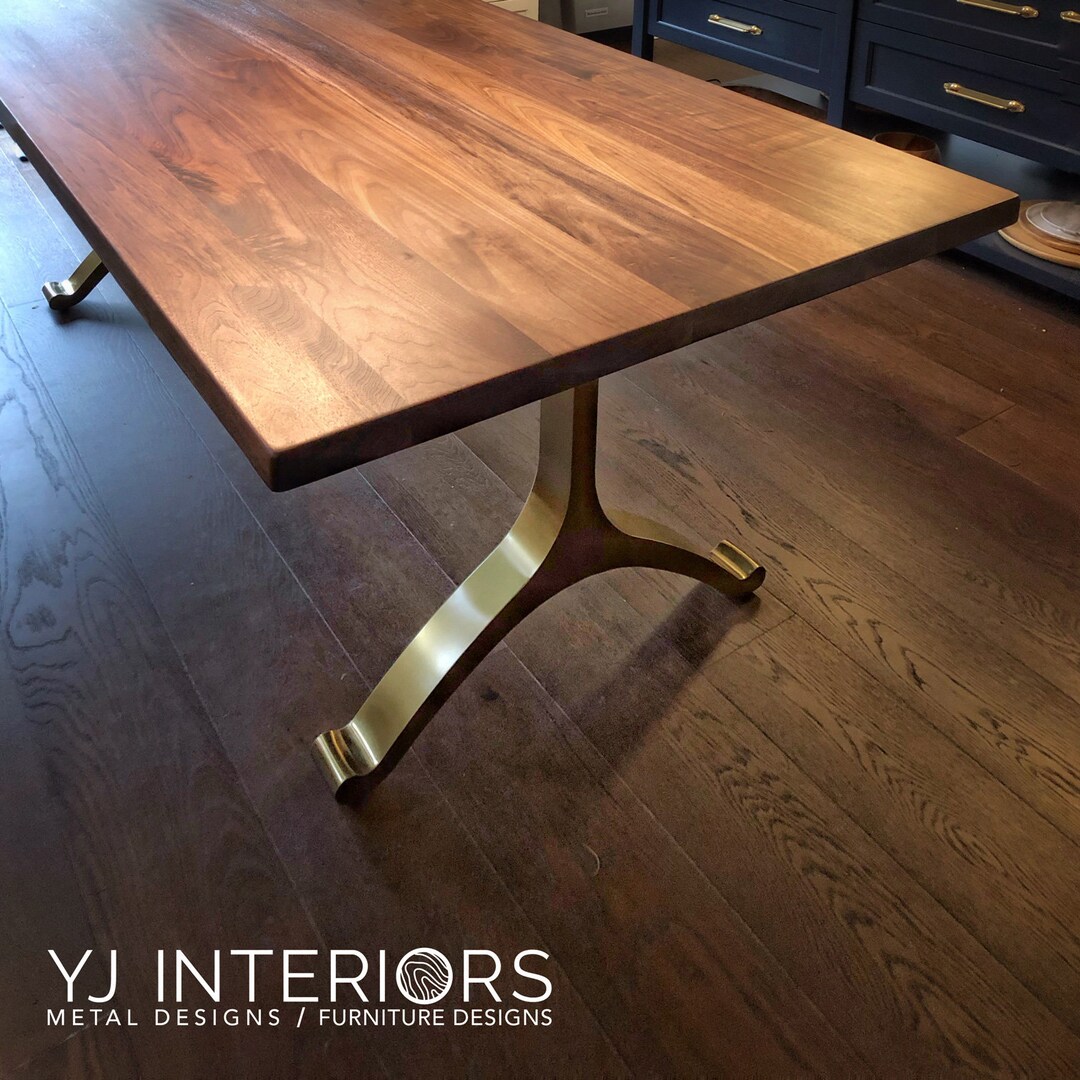 The Y Shape Wishbone Gold Brass Table Legs, Brushed Satin Brass