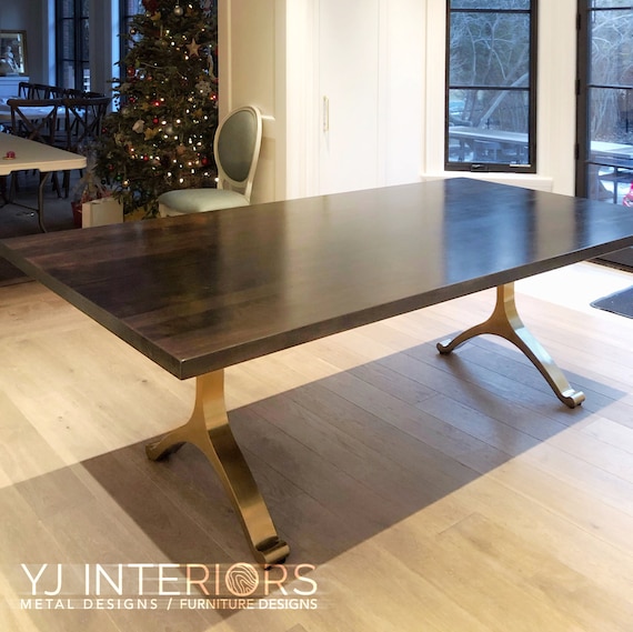 The Y Shape Wishbone Gold Brass Table Legs, Brushed Satin Brass