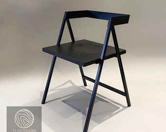 Handcrafted Wood and Metal Frame Dining Chair (Model Name: Walker), All Black Edition