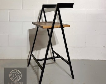 Handcrafted Wood and Metal Frame Bar Chair (Model Name: Emily)