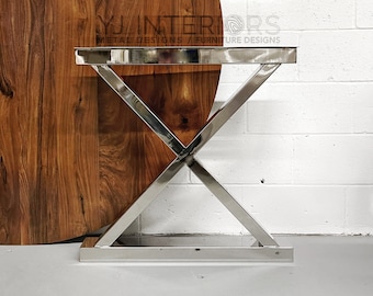 The X Chrome Table Legs, Mirror Chrome STAINLESS STEEL 28" x 28" SET(2), Shiny Table Legs, Dining Table Legs, Desk Legs, Furniture Legs