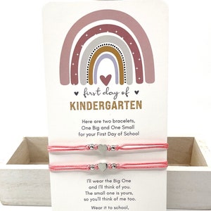 Mommy and Me Heart Silver Heart Matching Bracelets, First Day of Kindergarten
