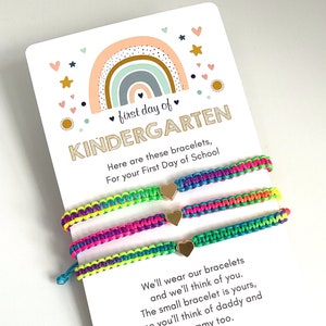 Pulseiras coloridas de arco-íris combinando com corações de família, cartão do primeiro dia do jardim de infância, pulseiras de papai, mamãe e eu, trançadas rosa e roxo