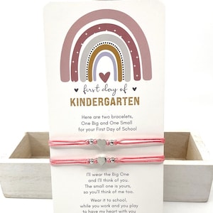 Mommy and Me Heart Silver Heart Coral Matching Bracelets, First Day of Kindergarten