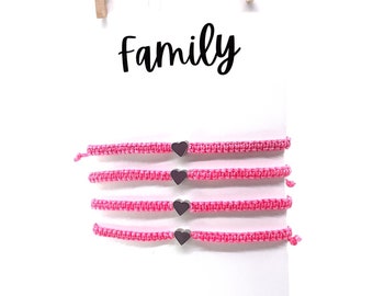Bracelets assortis famille argent coeur rose