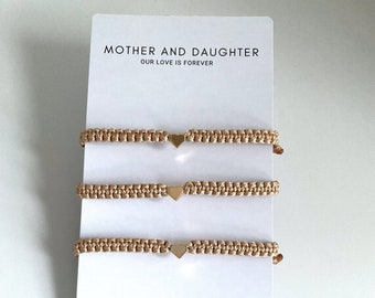 Mother and Two Daughters, Bracelet Set for Mother and Daughters, Gold Hearts