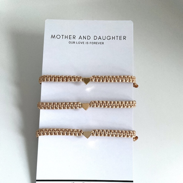 Mother and Two Daughters, Bracelet Set for Mother and Daughters, Gold Hearts