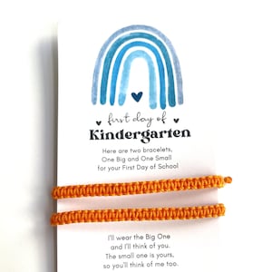 Macramé bijpassende armbanden eerste dag kleuterschool, blauwe regenboogkaart, verstelbaar waterdicht, oranje, groen, grijs, geel, groenblauw, rood, roze