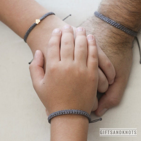 Family Matching Heart Bracelets Gray