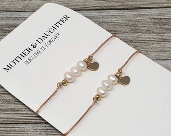 Mother and Daughter, Bracelet Set for Mother and Daughter, Freshwater Pearls and Goldfilled hearts, Mothers Day Gift