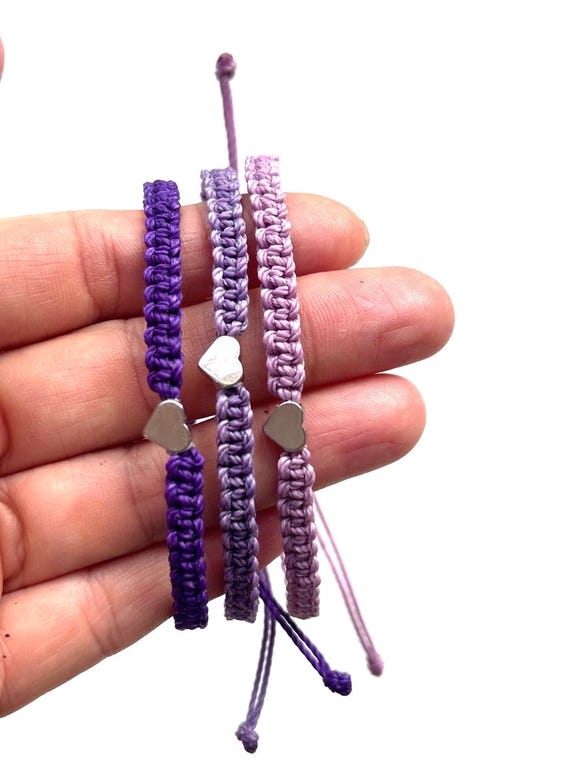 Multicolor Style And and Purple Hradbands With Matching Bracelet Sets Purple Shades Silver Heart Bracelet Set, Adjustable  main image 2