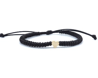 Pulsera Corazón Oro Trenzado Negro