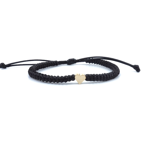 Gold Heart Bracelet Black Braided