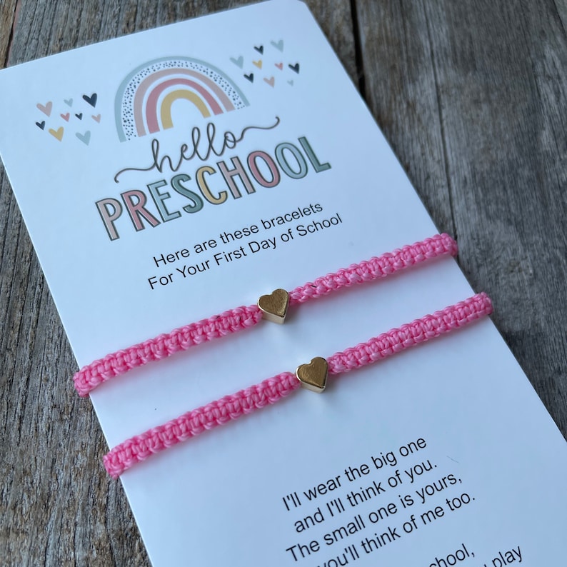 Pink Matching Bracelets First Day of Preschool by Gifts & Knots