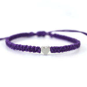 Dark Purple Ribbon Awareness Silver Heart Bracelet