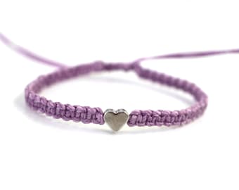 Lavender Ribbon Silver Heart Awareness Bracelet Light Purple