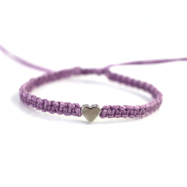 Lavender Ribbon Silver Heart Awareness Bracelet Light Purple