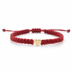 Red Ribbon Gold Heart Awareness Bracelet Macrame Braided Wristband Waterproof Adjustable