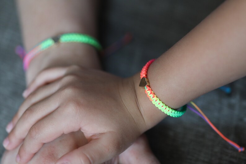 Family Bonding Bracelets, Colorful Rainbow, Matching Heart Charms image 7