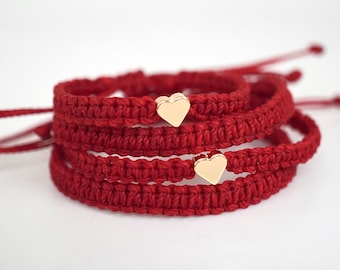 Matching Family Macrame Bracelets: Gold Heart, Waterproof Wristbands