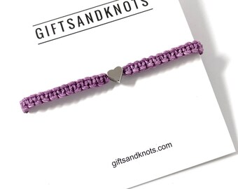 Friendship Purple cord 2 Silver spiral Beads @ ea WSilver Square WCZ in Cntr. Bracelet end