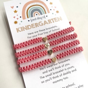Family Matching 4 Bracelets – Coral Heart Set for Dad, Mom & Kids, Set of Four – Adjustable Waterproof Cord – First Day of School Gift