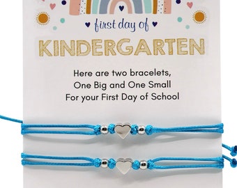 Mommy and Me Heart Teal Matching Bracelets, First Day of Kindergarten, Minimalist Bracelets, Silver Hearts