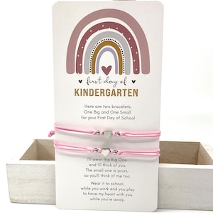 Mommy and Me Heart Silver Heart Matching Bracelets, First Day of Kindergarten