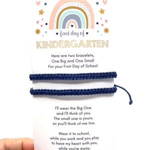 Pulseras de macramé a juego de color azul para mamá y yo, tarjeta del primer día de jardín de infantes, ajustables, impermeables, en naranja, verde, amarillo, verde azulado, marrón, rojo y gris