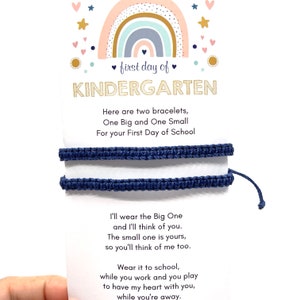 Mommy and Me Blue Macrame Matching Bracelets, First Day of Kindergarten