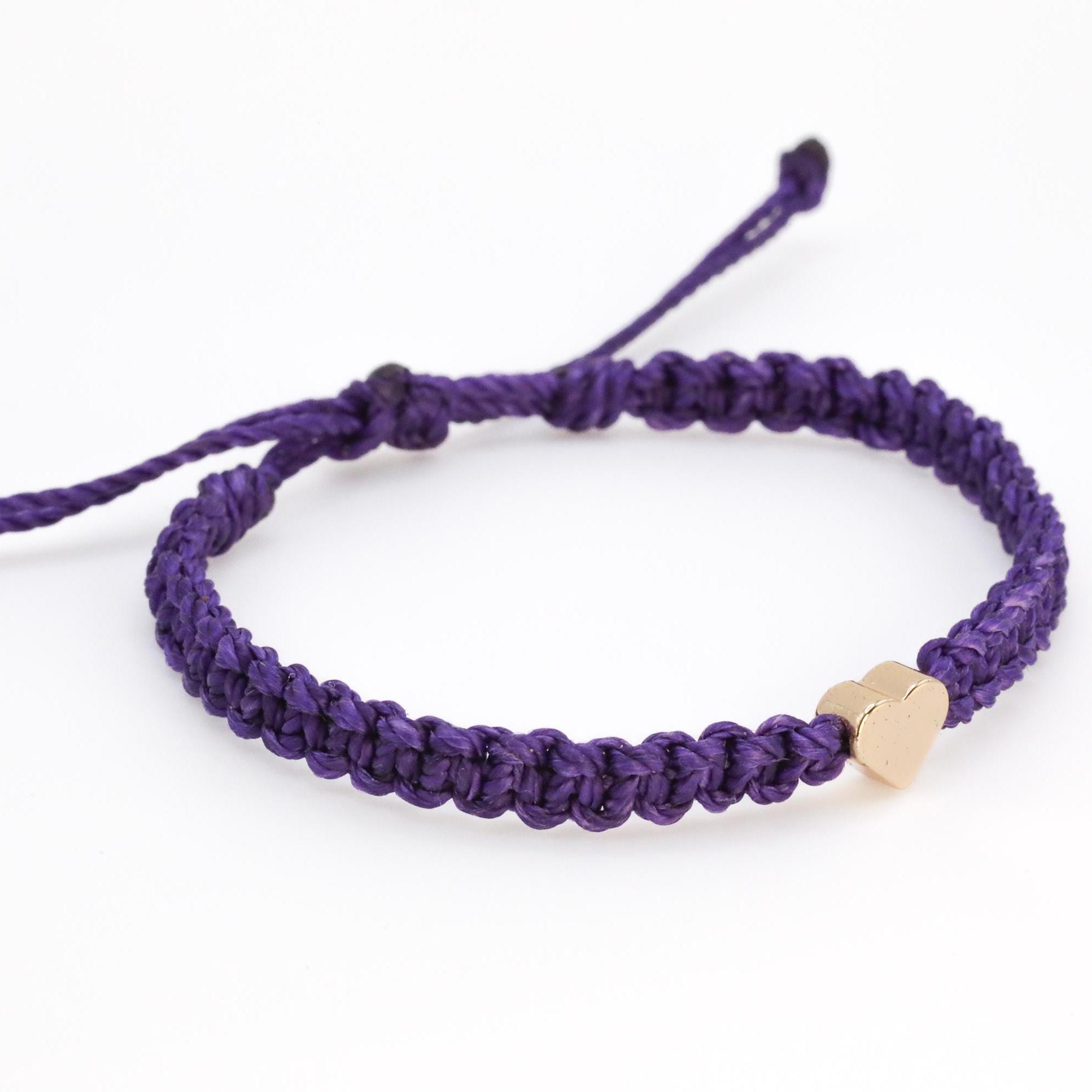 Dark Purple Awareness Bracelet Ribbon Gold Heart Charm Wristband - the ...