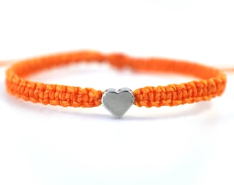 Orange Ribbon Silver Heart Awareness Bracelet