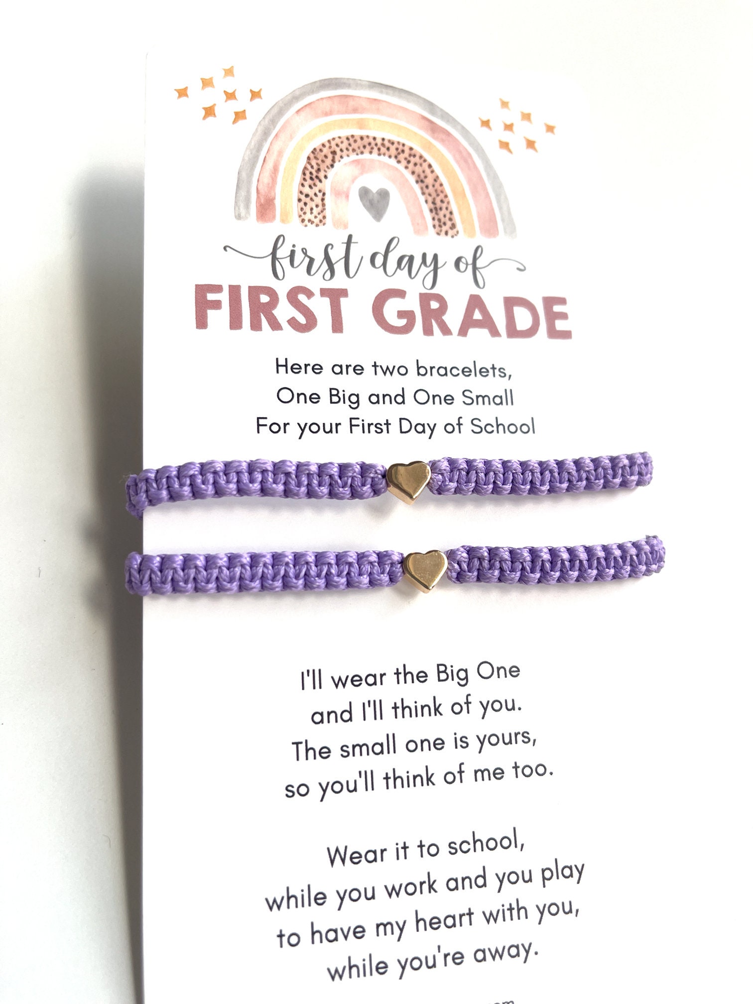 First Day of First Grade Purple Matching Bracelets, Mommy and Me, Heart Bracelet, Back to School, First Day of School, Friendship Bracelet