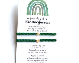 First Day of Kindergarten Mommy and Me Heart Green Matching Bracelets,