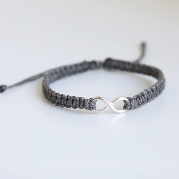 Infinity Sterling Silver Bracelet Dark Gray Unisex