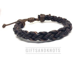 Thick Braided Bracelet, Antique Brown Leather, Boys Favors, Daddy and Son Bracelet, Unisex, Family Bracelets