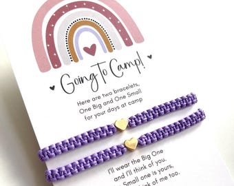 Sleep Away Going to Camp, Matching Mommy and Me Bracelet Set, Gold Heart Charm