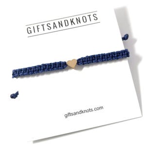 Navy Blue Bracelet Gold Heart Macrame Braided