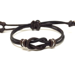 Sailor Nautical Celtic Knot Leather Bracelet, Antique Brown Leather, Silver Links