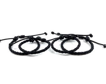 Black Braided Bolo Leather Matching Bracelets