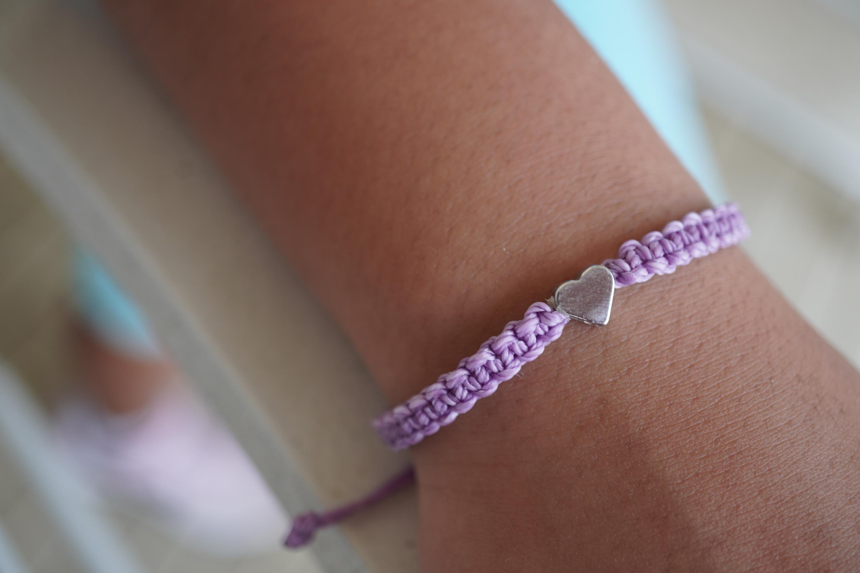 Purple Shades Silver Heart Bracelet Set, Adjustable 