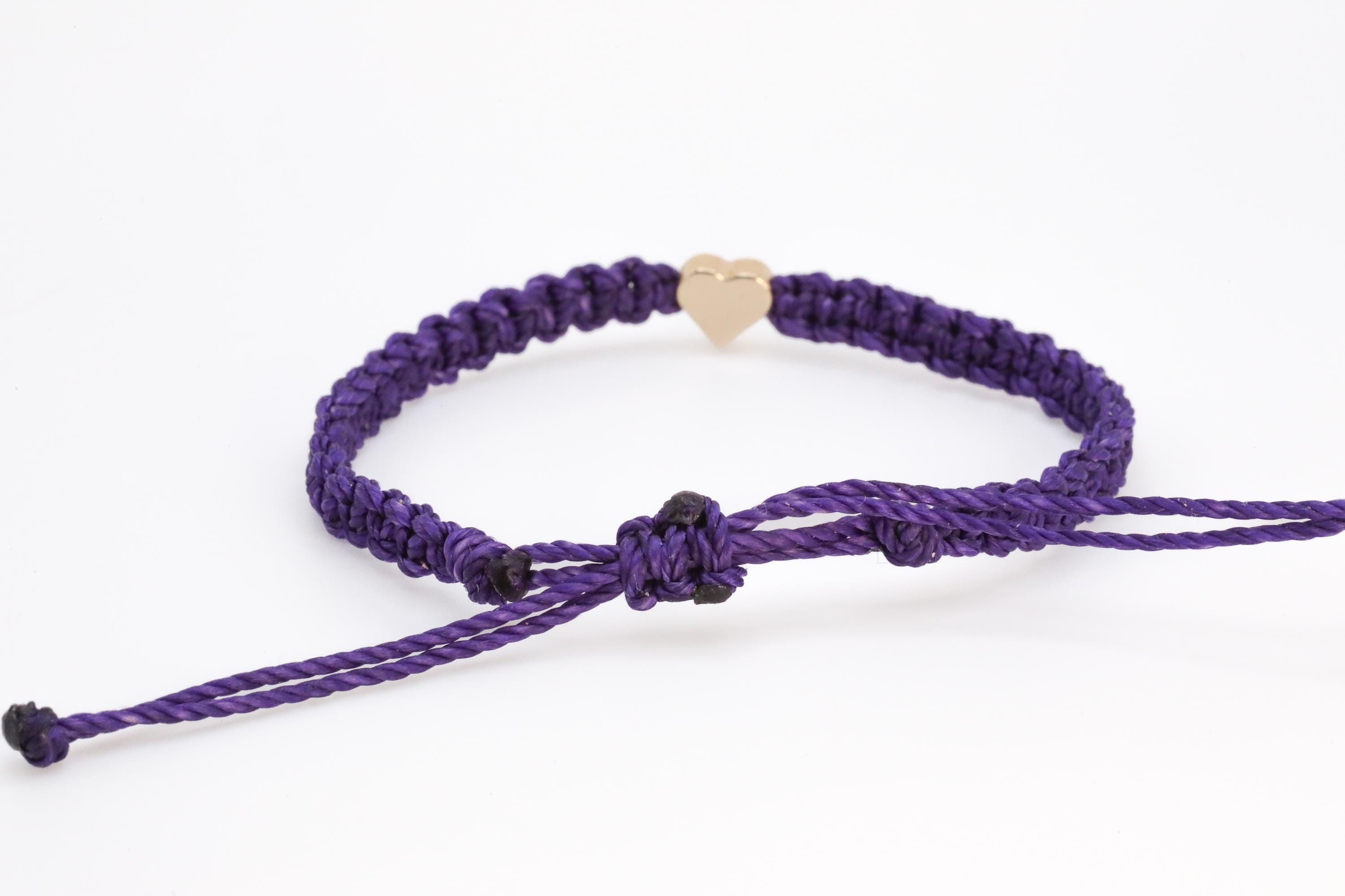 Dark Purple Awareness Bracelet Ribbon Gold Heart Charm Wristband - the ...