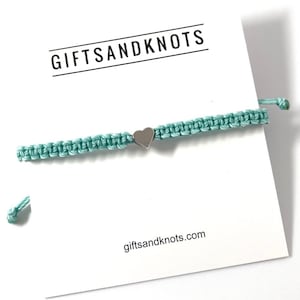 Silver Plated Heart Bracelet Mint Linhasita Rope
