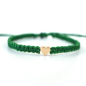 Green Bracelet Gold Heart Charm Awareness Ribbon Wristband Rope Adjustable Waterproof, St Patricks Day