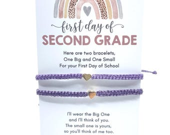 First Day 2nd Grade Purple Matching Bracelets, Mommy and Me, Back to School